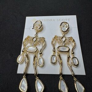 💀 Kendra Scott Skeleton Statement Earrings – Gold & Iridescent Crystals